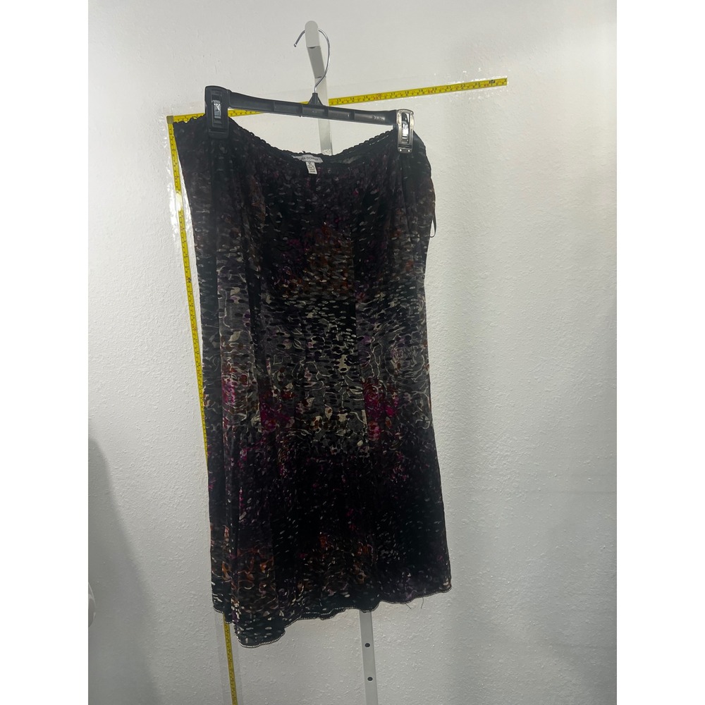 Linea Domani Abstract Floral Lace Trim Midi Skirt Purple Pink XL